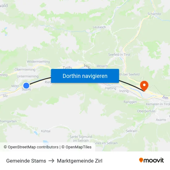Gemeinde Stams to Marktgemeinde Zirl map