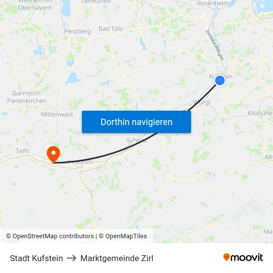 Stadt Kufstein to Marktgemeinde Zirl map