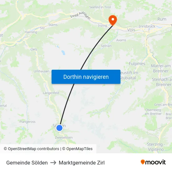 Gemeinde Sölden to Marktgemeinde Zirl map