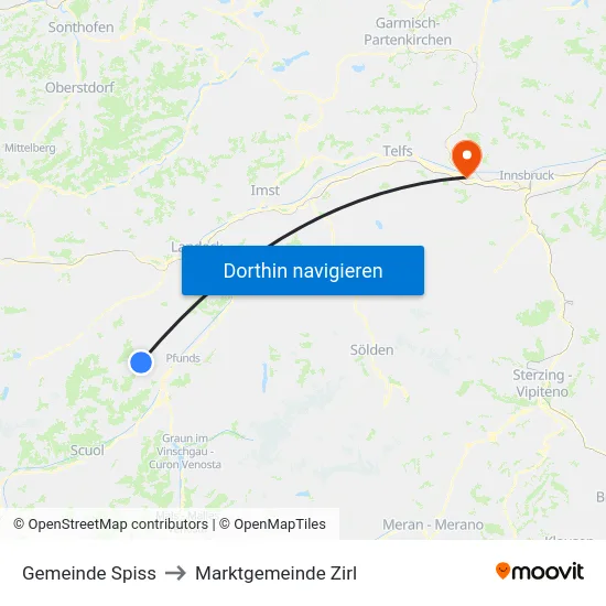 Gemeinde Spiss to Marktgemeinde Zirl map