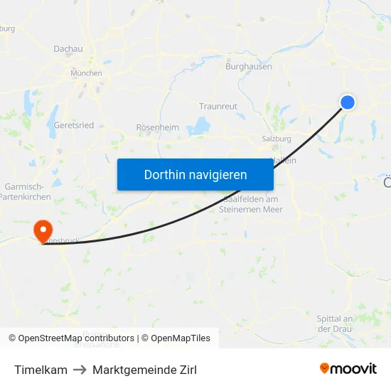 Timelkam to Marktgemeinde Zirl map