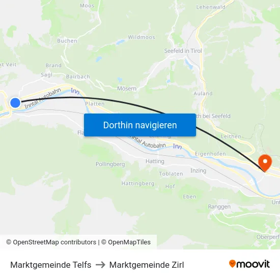Marktgemeinde Telfs to Marktgemeinde Zirl map