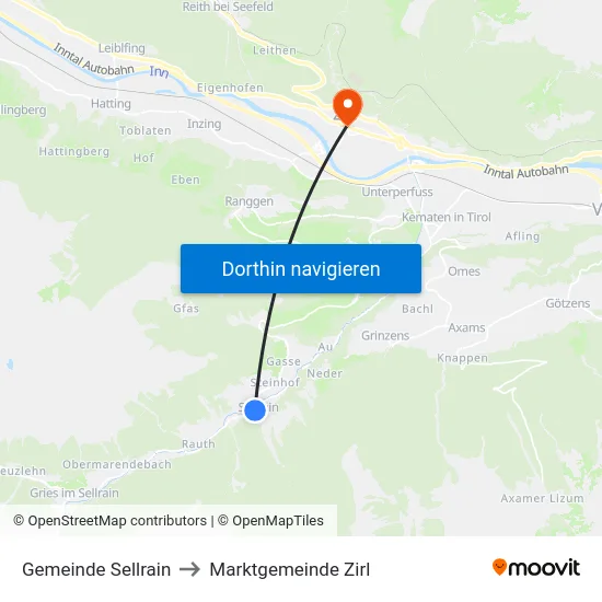 Gemeinde Sellrain to Marktgemeinde Zirl map
