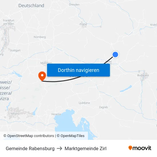 Gemeinde Rabensburg to Marktgemeinde Zirl map