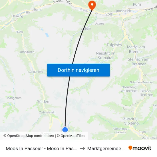 Moos In Passeier - Moso In Passiria to Marktgemeinde Zirl map