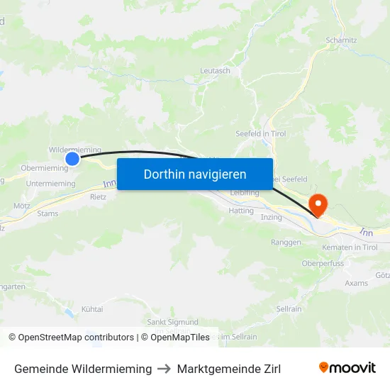 Gemeinde Wildermieming to Marktgemeinde Zirl map