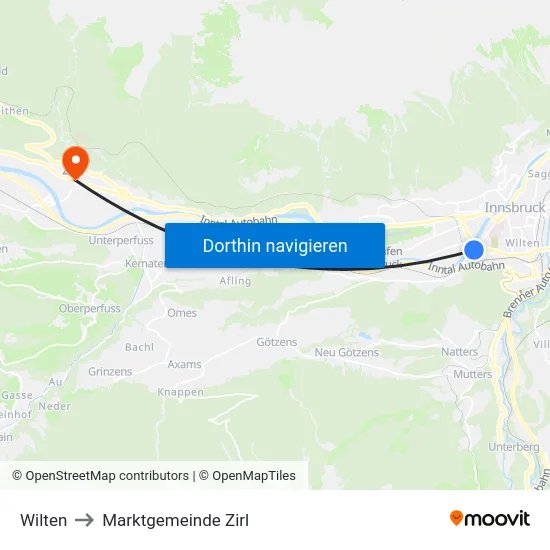 Wilten to Marktgemeinde Zirl map
