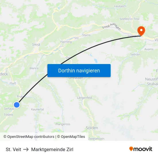 St. Veit to Marktgemeinde Zirl map
