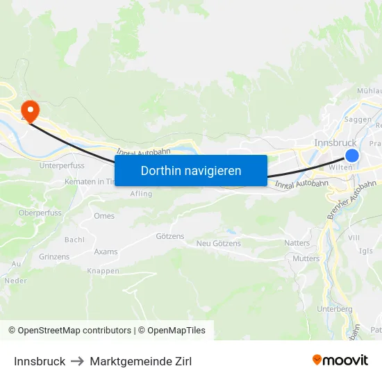 Innsbruck to Marktgemeinde Zirl map