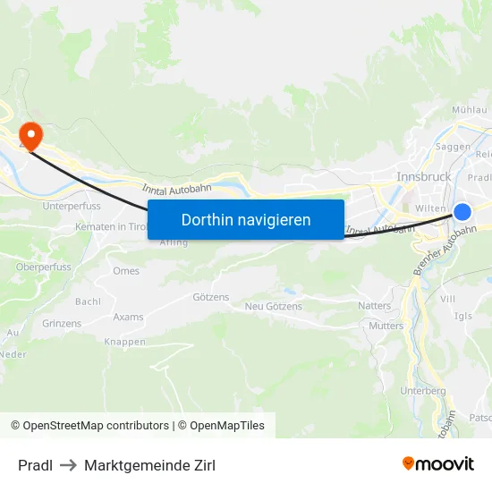 Pradl to Marktgemeinde Zirl map