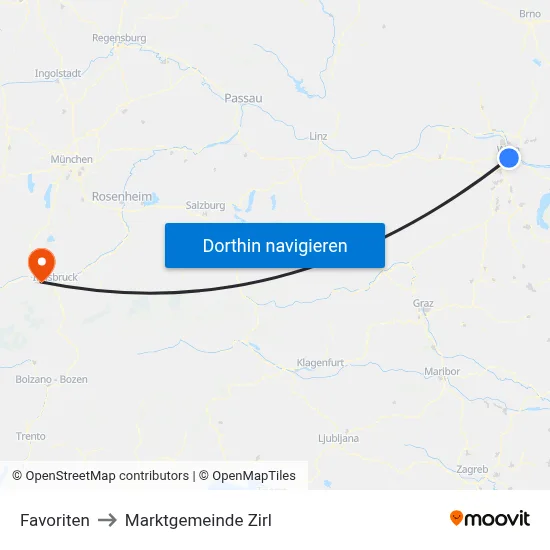 Favoriten to Marktgemeinde Zirl map