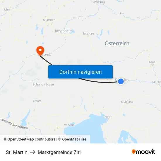 St. Martin to Marktgemeinde Zirl map