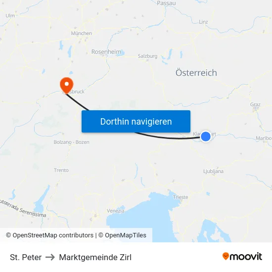 St. Peter to Marktgemeinde Zirl map