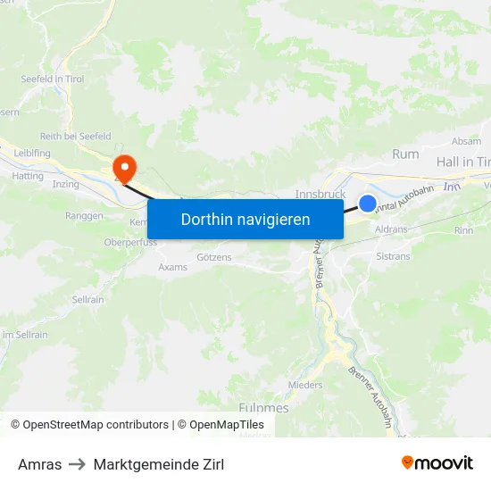 Amras to Marktgemeinde Zirl map