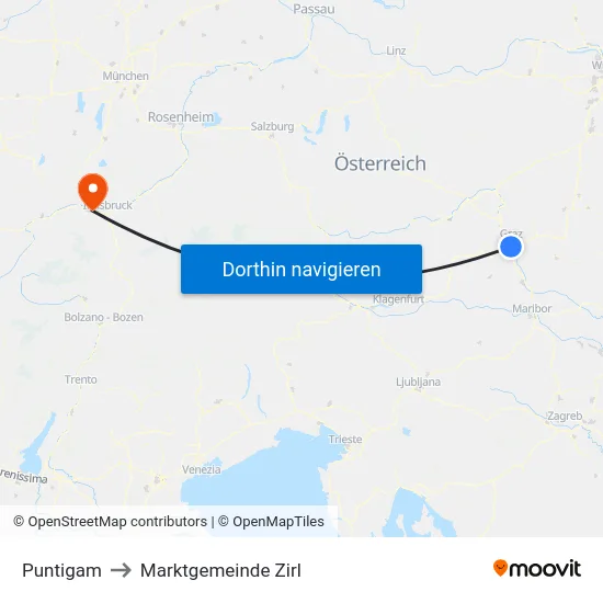 Puntigam to Marktgemeinde Zirl map