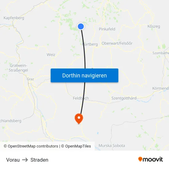 Vorau to Straden map