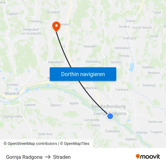 Gornja Radgona to Straden map