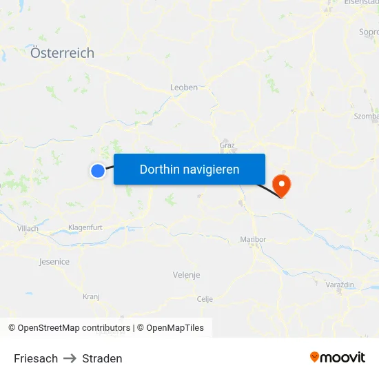 Friesach to Straden map