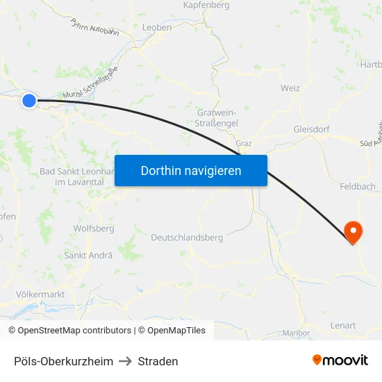 Pöls-Oberkurzheim to Straden map