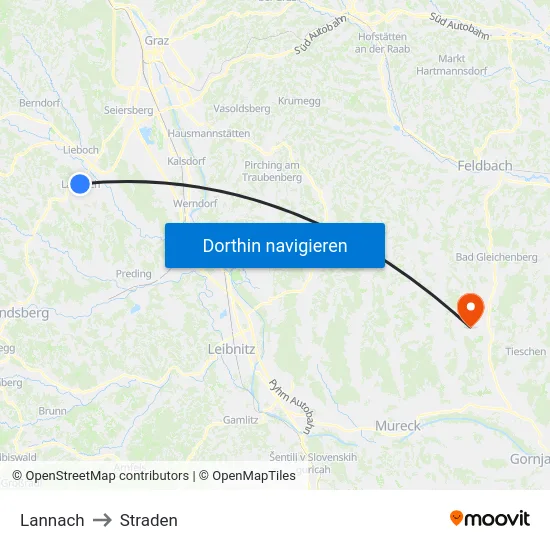 Lannach to Straden map