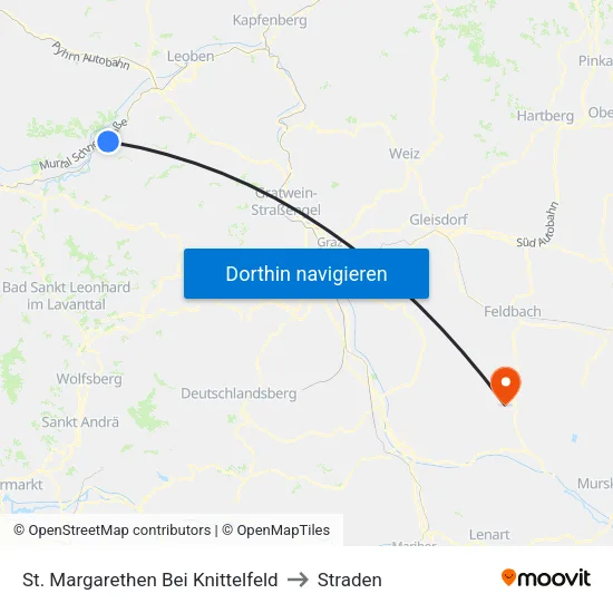 St. Margarethen Bei Knittelfeld to Straden map