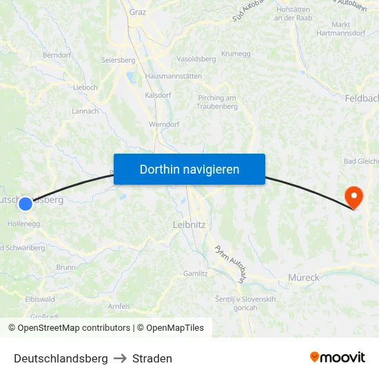 Deutschlandsberg to Straden map
