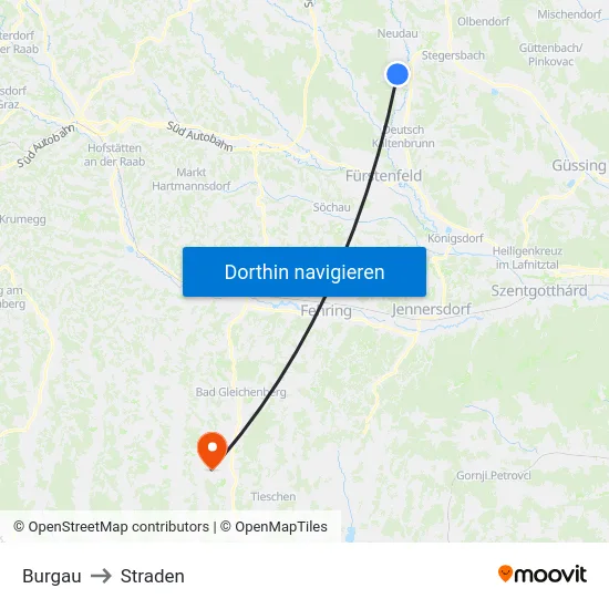 Burgau to Straden map