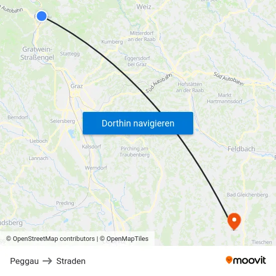 Peggau to Straden map