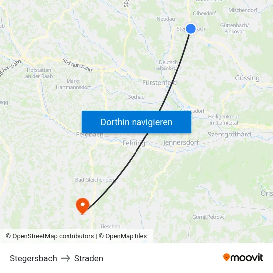 Stegersbach to Straden map