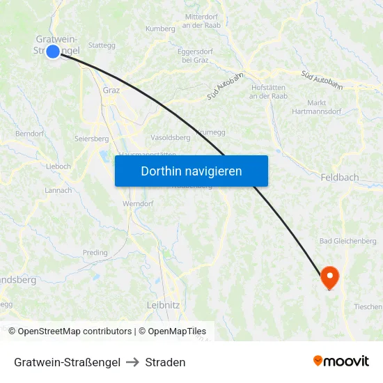 Gratwein-Straßengel to Straden map