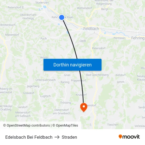 Edelsbach Bei Feldbach to Straden map