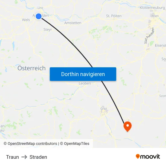 Traun to Straden map