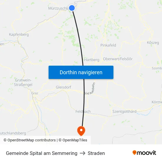 Gemeinde Spital am Semmering to Straden map
