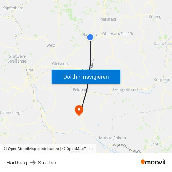 Hartberg to Straden map