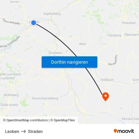 Leoben to Straden map