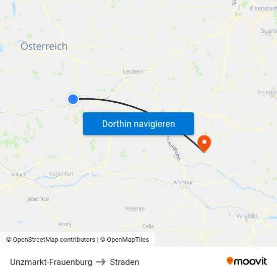 Unzmarkt-Frauenburg to Straden map