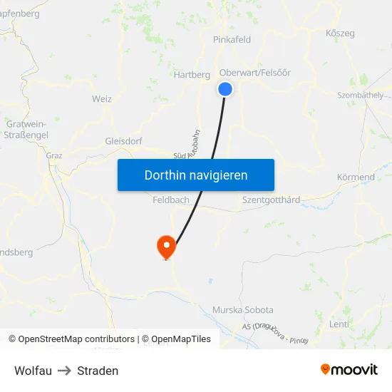 Wolfau to Straden map