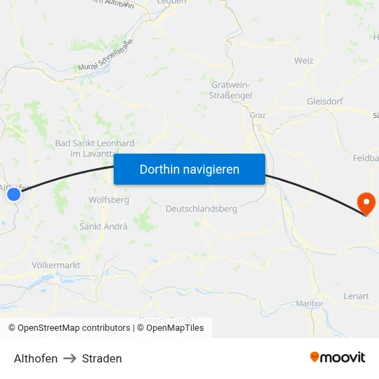 Althofen to Straden map