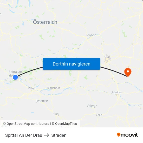 Spittal An Der Drau to Straden map