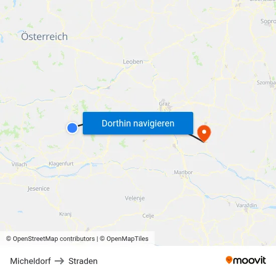 Micheldorf to Straden map