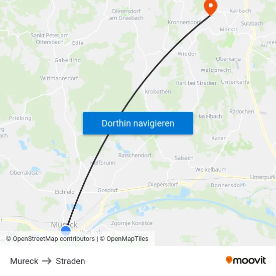 Mureck to Straden map