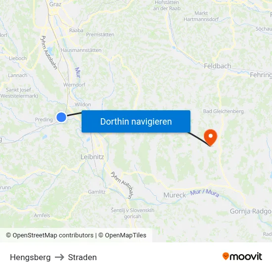 Hengsberg to Straden map