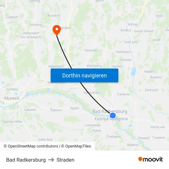 Bad Radkersburg to Straden map
