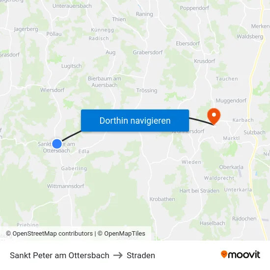 Sankt Peter am Ottersbach to Straden map