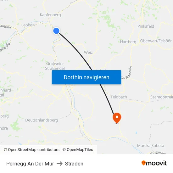 Pernegg An Der Mur to Straden map
