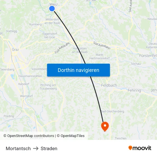 Mortantsch to Straden map