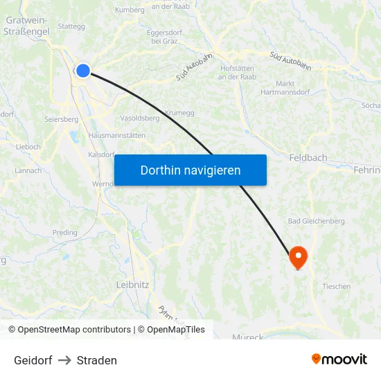 Geidorf to Straden map