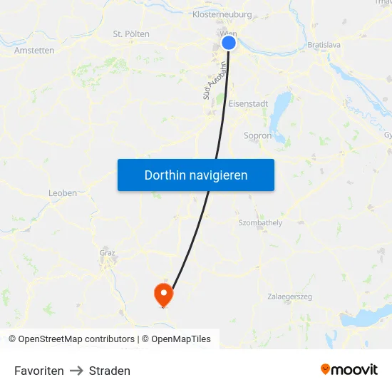 Favoriten to Straden map