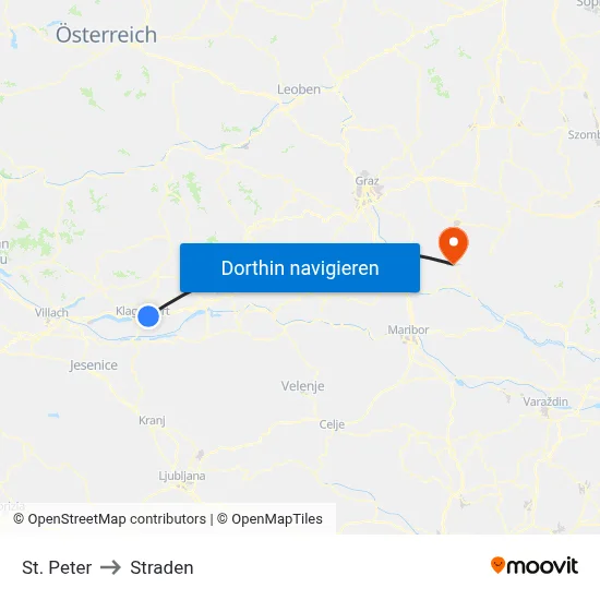 St. Peter to Straden map