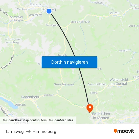 Tamsweg to Himmelberg map